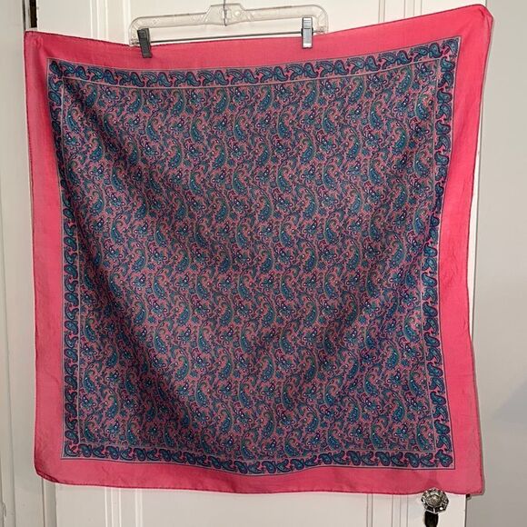 Vintage Accessories - Vintage Very large pink, purple & green paisley cotton square scarf
